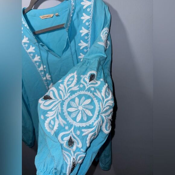 Soft Surroundings Women’s Embroidered & Beaded Blue Marissa Blouse Size L EUC - Picture 5 of 10